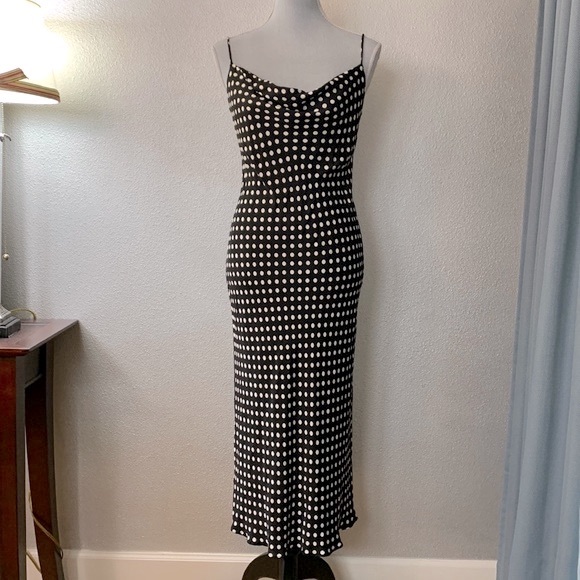 Zara Dresses & Skirts - ZARA bias cut polkadot midi dress drapes neckline spaghetti straps women’s small
